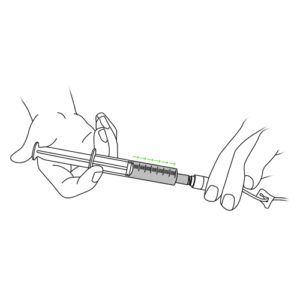 327.Hands injecting saline solution into catheter connector
