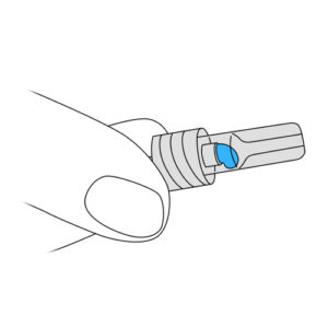 330.Hand holding a tubing with a drop visible through the transparent cap