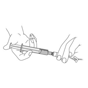 349.Hands injecting locking solution into catheter connector